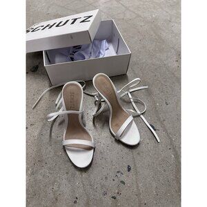 Schutz Cloe Sandals White Leather Ankle Wrap